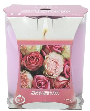 Scented Candle Velvet Rose & Oud 170g Jar Single Wick 45hrs Burn Time Glass Cup