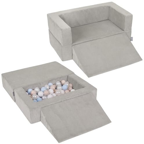 KiddyMoon Kindersofa Modular Mit Weichem Zwickel Und 100 Bällen/7Cm Für Kinderzimmer Bequem Vielseitig Gerippter Stoff Abnehmbarer Bezug Perfekt Zum Spielen Und Entspannen