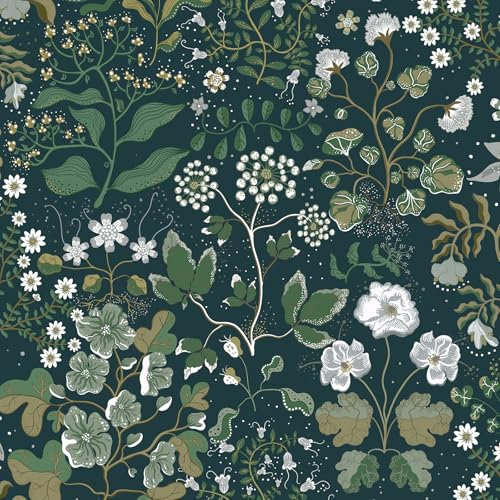 Yomshi Selbstklebende Tapete Grün Botanische Blumen Tapete 44×300cm Klebefolie Wasserdicht für Schlafzimmer Wohnzimmer Wandtapete Leicht zu Bedienen Möbel Dekorative Folie
