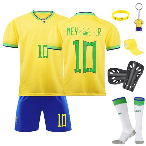 Fußball Trikot Set Kinder, Nr.10 Fussball Trainingstrikot, Heim/Auswärts Trikot für Jungen, Football Jersey for Children T-Shirt Shorts Socken Schienbeinschoner Bracelet Bandage für Kinder Jungen