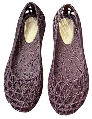 Ballerinas Flach Für Damen Netz - Ballerina Schuhe Hohl Gelee Sandaletten Sommer Fischnetz Sandalen Slip-On Einzelne-Schuhe Bird-Nest Ballett Weich Plastik Schuhe Leicht Sommerschuhe