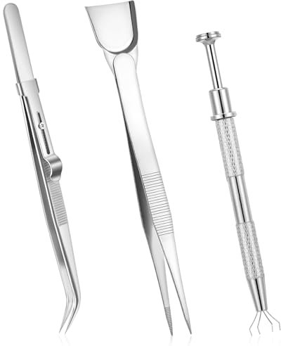 Tyqour 3 pinze per piercing per sfere, piercing a sfera, strumento per pick up tool, pinza per piercing a artiglio, pinzette a punta curve, con testa a pala, per gioielli e perle
