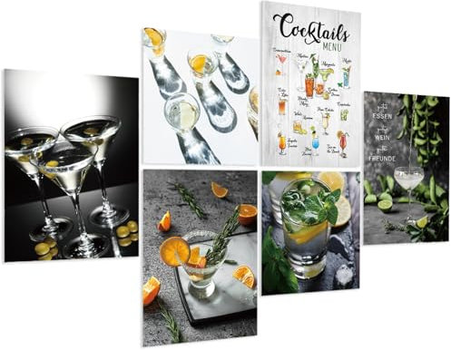 6er Set Wandtattoo Cocktail - Wandtattoo Küche mit Sprüche Selbstklebend - gutes ESSEN gute FREUNDE- Wandaufkleber Wandbild für Deko Restaurant Küche Flur Wohnzimmer Schlafzimmer Wohnzimmer (C1)