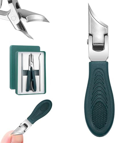 Eagle Beak Nail Clippers, Three Sets of Eagle Beak Beveled Nail Clippers, Long Handle Wide Jaw Opening Anti-Splash Slanted Nail Clipper, for Thick and Ingrown Nails (Green)