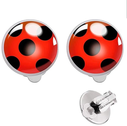 OEIOTEI Marienkäfer-Ohrringe Marienkäfer-Ohrclips SilberneTier Ohrclips für Frauen Dots Schwarz Rot Ohrringe Karneval Ladybug Kostüm für Erwachsene Kinder Mädchen Accessoires Metall