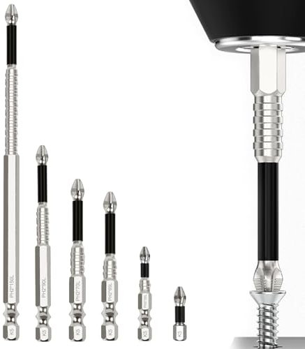 Poraceous 6 Piezas Juego de Puntas Atornillador Imantadas, Puntas Destornillador Precisas, Broca Cruzada con Dientes Antideslizantes, para Taladros EléCtricos Taladros Manuales 25 50 65 70 90 150 mm