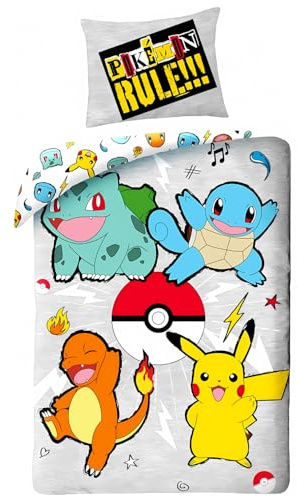 Pokémon-Bettwäsche, wendbar, 140 x 200 cm, Kissenbezug 65 x 65 cm (Pokémon-Bettwäsche)