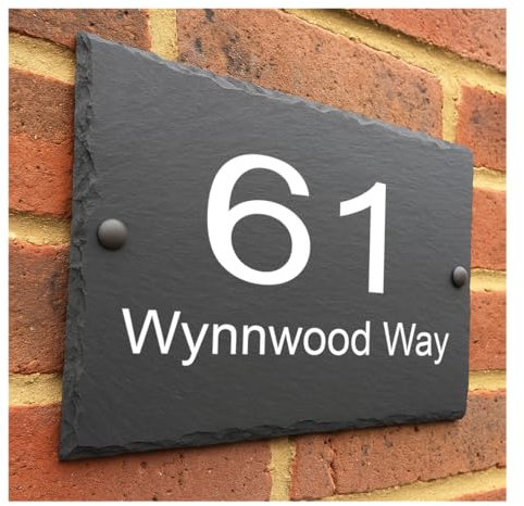 Crafted Memories - Rustic Natural Slate House Sign | Personalized Address Plaque | UV-Printed Lettering | Weather-Resistant & Easy Install | House Numbers Plaque, Slate