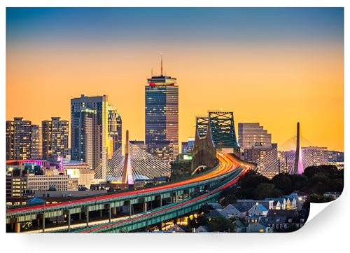 Fototapete Stadt - Vliestapete Tapete Wandtapete Motivtapeten Vliestapeten Wohnzimmer Schlafzimmer Bildtapete Skyline Architektur Stadtansicht Massachusetts 208x146cm