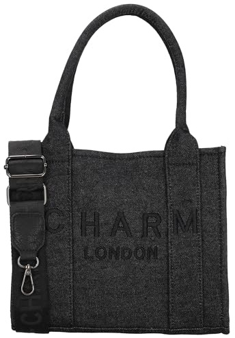 Charm London - Damen Umhängetasche Mittelgroß Denim Handtasche - Schwarz
