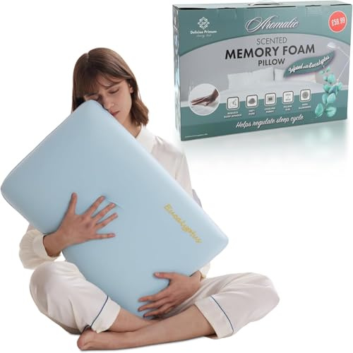 Premium Scented Memory Foam Pillow – Orthopaedic Support with Cooling Fabric, Breathable & Hypoallergenic – Anti Snore - Reduces Sleep Apnoea, stress & Anxiety (Eucalyptus)