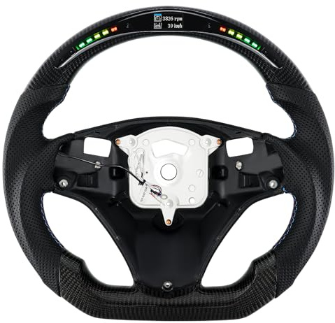 Acclcors Kohlefaserlenkrad, D-förmiges Lederlenkrad mit flachem Boden, Lenkrad mit LED-Schaltanzeige für große Paddellöcher, für BMW M Sport 1/3 Serie M3/E88 E90 E91 E92 E93 2005-2012
