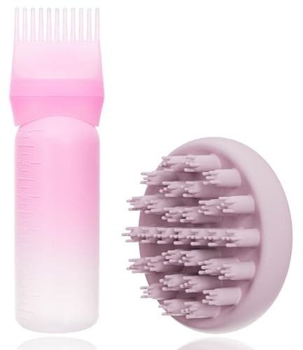 WhaleO Applicateur Huile Cheveux Avec Brosse Massage Cuir Chevelu, Hair Oil Applicator Flacon Applicateur de Peigne de Racine de 160 ML pour le Traitement du Cuir Chevelu Essentiel et La, Rose