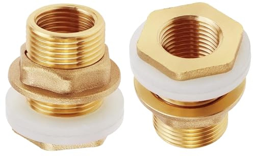 2 PCS Water Tank Connector 3/4 Inch Solid Brass Rain Barrel Feed-Through | Water Tank + 2X Rubber Seals Ra-in Barrel Connector Water Butt Grommet Water Butt Connectors Kit for Rain Barrel Wa-TER Butt