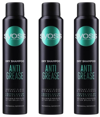 3x Syoss Trockenshampoo Anti Grease für sichtbar frisches und gepflegtes Haar Anti Fett Erfrischt die Haare ohne zu waschen,200ml (3er Pack)