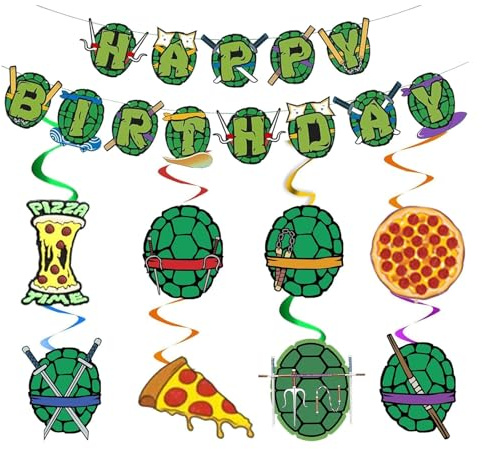 Floruvia 24Stk Turtle Happy Birthday Set,Ocean Theme Girlande,Hanging Swirl Streamer,Grün Türkis Papier Deko Für Kinder Meer Geburtstag Party Supplies