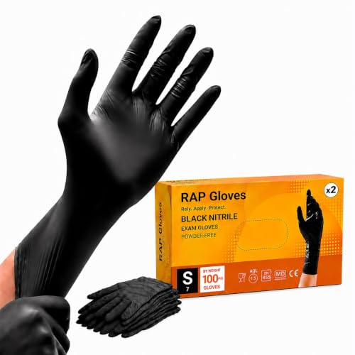 Black Nitrile Gloves S 200 Pack Disposable | Snug-Fit, For Salon Work, Hair Dyeing, Tattoo Artwork, For Grooming Tasks