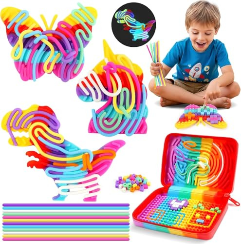JONRRYIN Sensorik Activity Board, Silicon Sensory Fidget Toys, Doppelseitiges Spielzeug zur ADHD Autismus Stress Anxiety, Sensory Spiele mit Reisetasche & 20 Leuchtstäben für Kinder ab 3 & Erwachsene