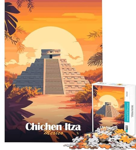 Puzzle für Erwachsene 1000 Teile Pyramide von Chichen Itza Familienspiel fesselndes Spielzeug zur Förderung der Geduld lustiges Geschenk Familienaktivitäten (Größe 38x26cm)