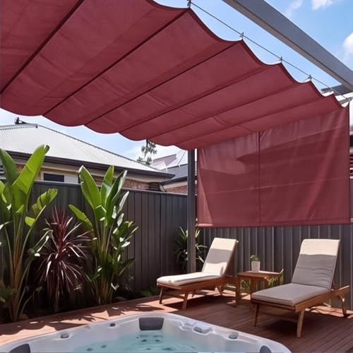 Toile d'ombrage Rétractable Vague 3.5 x 4 m Multi Couleur et Taille Imperméable Multi Couleur Taille Voile-D'Ombrage UV Protection pour Patio Terrasse Extérieur, Vin Rouge