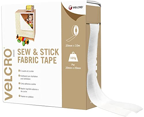 Velcro VEL-EC60261 Brand Klettband zum Aufnähen und Aufkleben 20mm x 10m Rolle-Weiss