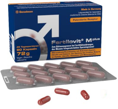 Fertilovit M plus | Fruchtbarkeit und Spermienbildung | Kinderwunsch Vitamine für den Mann | studiengetestet, patentiert für die Fertilität | 90 Kapseln