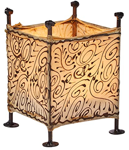 Windlicht Kerzenhalter orientalisch Budur Natur 15cm | Orientalische Vintage Teelichthalter | Marokkanische Windlichter aus Leder als Dekoration