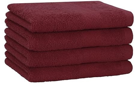 Betz 4 Stück Handtücher Premium 100% Baumwolle 4 Handtücher Farbe dunkelrot