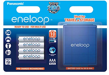 Panasonic eneloop, pile Ni-MH prête à l'emploi, AAA Micro, pack de 4 avec boîtier bleu, min. 750 mAh, 2100 cycles de charge, aux performances élevées et avec une faible autodécharge, pile rechargeable