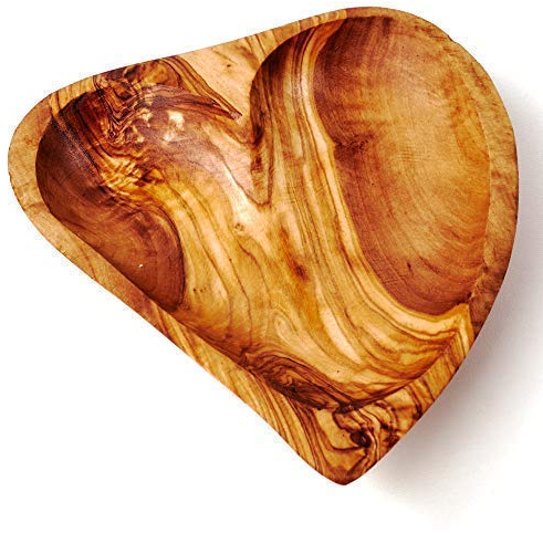 das Olivenholzbrett® Schale in Herzform aus Olivenholz/Herzschale aus Holz/Schälchen in Herzform /15cm