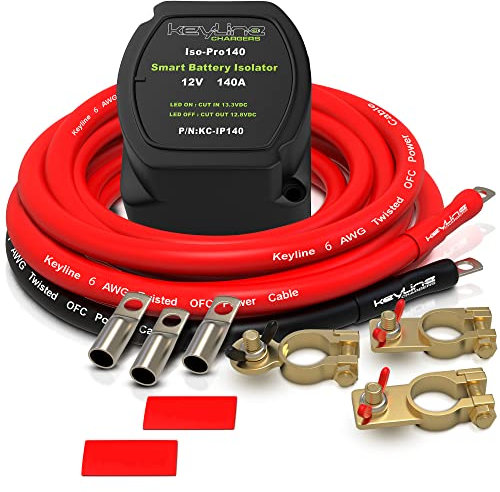 Dual Battery Isolator Kit, 140Amp Battery Isolator 12v Kit, Battery Disconnect Switch 12V | Cars, RV, UTV, ATV, Marine Battery Switch by KeyLine Chargers