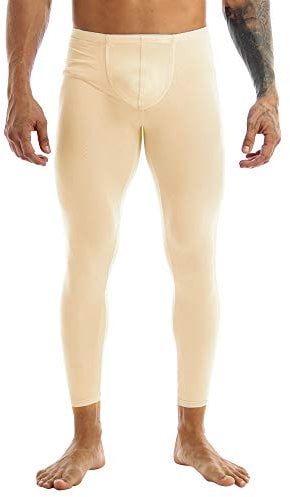 iEFiEL Herren Legging Leggin Lange Unterhose Longjohns Underwear Unterwäsche mit Transparent Effekt (M, Beige)