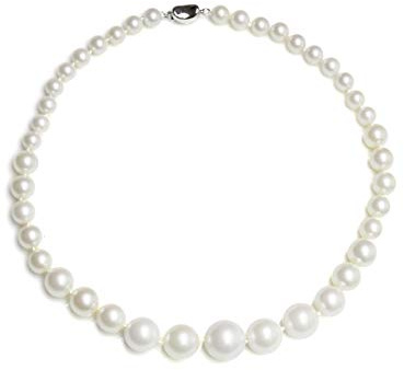 Schmuckwilli Perlenkette für Damen Magnetverschluß - mit weißen runden Perlen - Elegante Kette mit Muschelkernperlen für jeden Anlass - die Halskette - Choker Pearl Necklace für Frauen