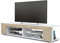 Vladon Mueble TV Movie, Cómoda TV con 4 Compartimentos Abiertos y Franjas Decorativas, Blanco Mate/Roble áspero (134 x 29 x 39 cm)