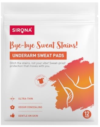 Sirona Disposable Underarm Sweat Pads - 12 Pads, Antiperspirant Absorbent Odour Blocker Armpit Dress Shields, Fights Hyperhidrosis