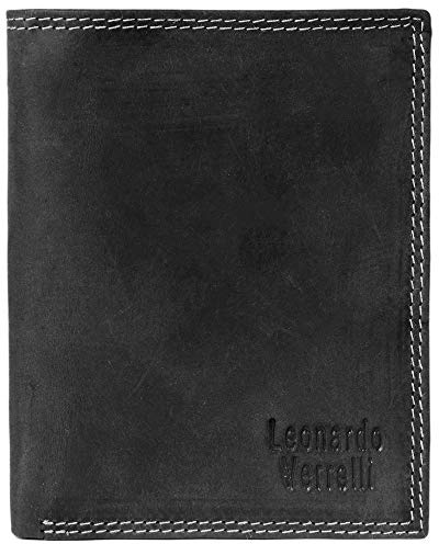 LEONARDO VERRELLI – Herren Echtleder Geldbörse Wildleder 9x12cm 3000205 (Schwarz)