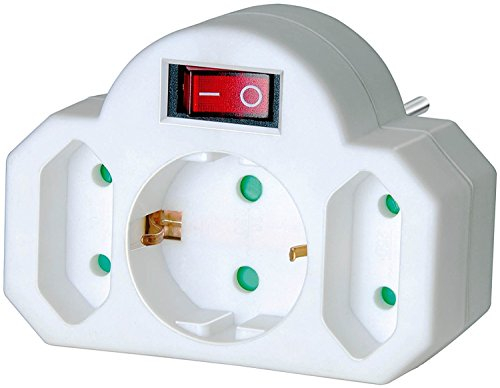 Brennenstuhl Mehrfachsteckdose, Steckdosenadapter 3-fach mit Schalter (Zwischenstecker bestehend aus 2 x Eurosteckdose & 1 x Schutzkontakt) (3, 2 Euro | 1 Schuko | mit Schalter)