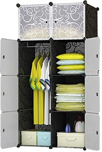 BRIAN & DANY Kleiderschrank aus 8 Würfeln, Garderobenschrank Steckregalsystem Kunststoffschrank mit Türen & 1 Aufhängern, tiefere Fächer als normal (45 cm vs. 35 cm) für mehr Platz