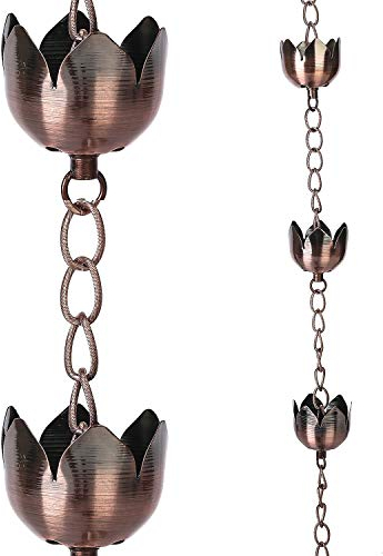 Topadorn Regenketten, Dachrinne, 183 cm, Metall, dekorative Lotusbecher, Regenkette, Glocke für Haus und Garten