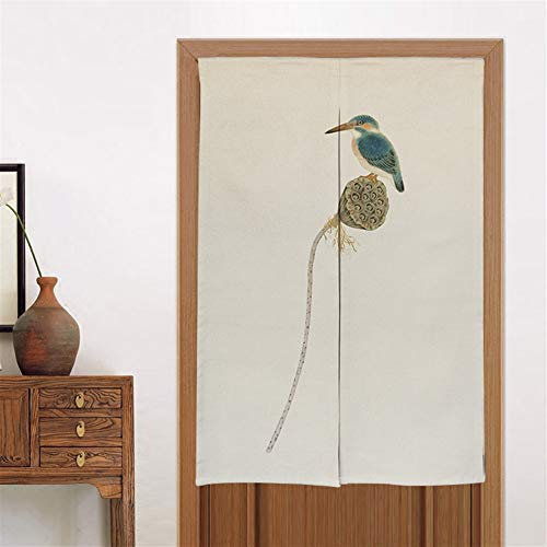 Liveinu Linen Rideau De Porte Japonais Noren Rideau Japonais Noren avec Barre Extensible Tension Fenêtre Rideaux Panneau Tenture Tapisserie Décoration 80x140cm Style 9