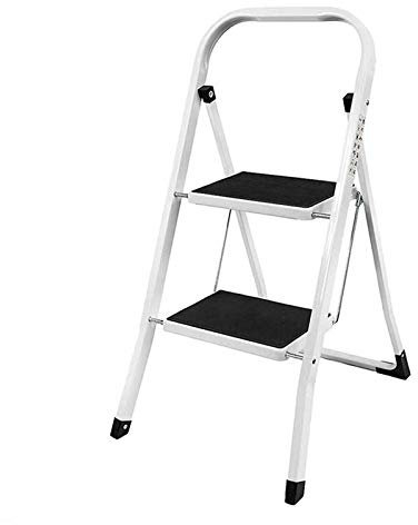 2 Step Steel Portable Folding Heavy Duty Ladder, Compact Folding Metal Stepladder Stool, Anti-Slip Rubber Mat, 5 Year Warranty