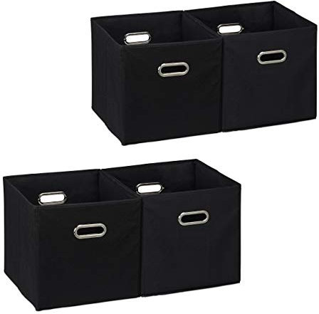 4 x Aufbewahrungsbox, Regalkorb ohne Deckel, Faltkiste mit Griff, Regalbox faltbar, Stoffbox quadratisch, 30 cm, schwarz