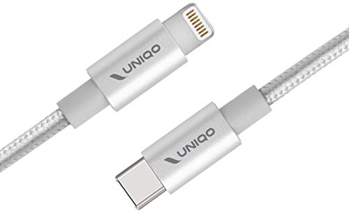UNIQO Câble Type-C - Lightning sans enchevêtrement en nylon pour chargement et transfert de données, longueur 1 mètre, certifié Made for Apple pour iPhone et iPad
