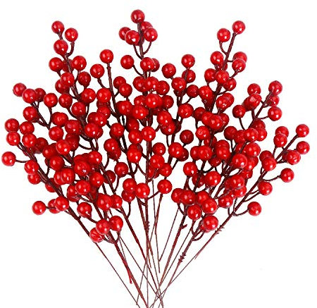 SULOLI Christmas Red Berries,14 Pieces Christmas Holly Berries Branch Artificial Fruits for Xmas Wreaths decorations