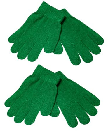 WESTEND CHOICE Kids Gloves 2 Pairs Boys Girls Winter Warm Magic Gloves Children's Stretch Unisex School Knitted Gloves Age 3-7 (Green)