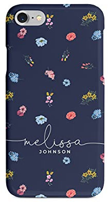 Tirita Personalised Phone Case for iPhone 6 Plus & 6s Plus – Hard Case or Cover With Custom Name or Initials – Cute Personalised Gift for Women or Girls [25. Blue Floral Small Flowers]