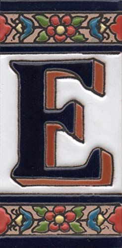 Hausnummern Keramik Zahlen & Buchstaben Fliesen Rot Blau & Grün Blumenmuster Fliesengröße: 11 cm x 5,5 cm (Buchstabe E)