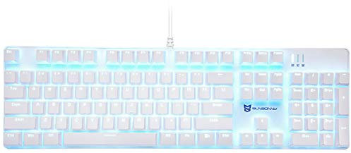 Mecool Mechanical Gaming Keyboard Wired Blue Backlit Keyboard Brown Switches Full Size 104 Keys US Layout-White