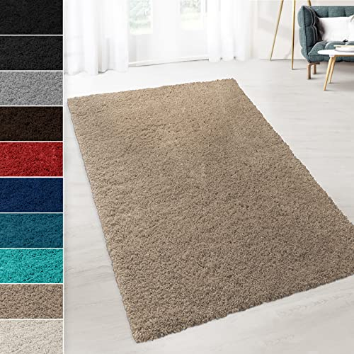 Shaggy-Teppich Prestige | Erhältlich in vielen Farben & Größen | Strapazierfähig und pflegeleicht | Flauschiger Hochflor-Teppich der Extraklasse (Sand, 70 x 130 cm)
