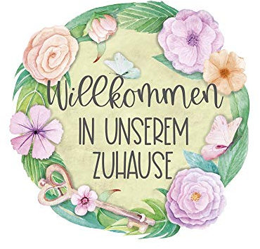 GRAZDesign Wandtattoo Flur Willkommen in unserem Zuhause, Rundes Sticker mit Blumen, Eingang & Flur Deko, Wandsticker Wohnzimmer, rund / 30x30cm
